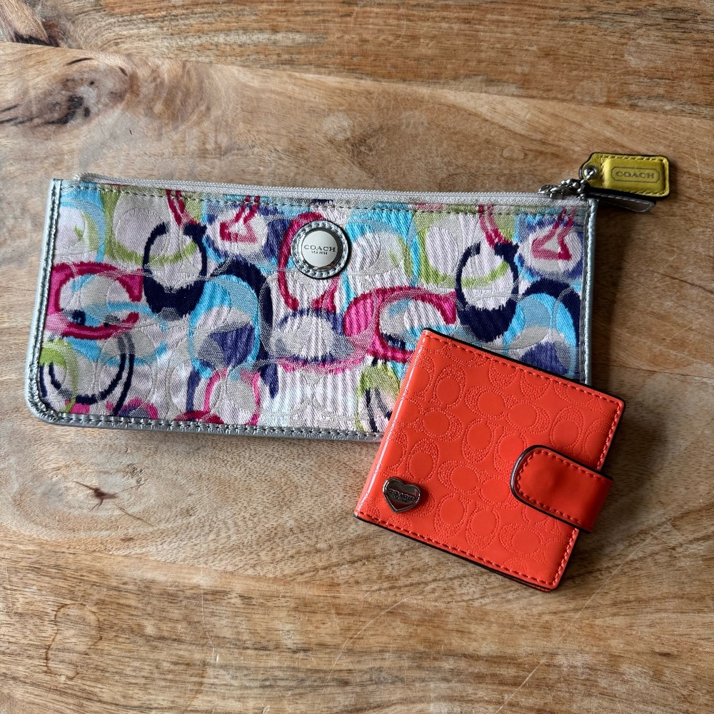 Coach Ultra Slim Pouch and Compact Mirror | Multi-Color and Orange | OS
